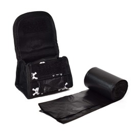 Doggie Walk Bags Black Skull Dog Poop Bag Dispenser – Durable Fabric Waste Bag Holder with Strap for Leash – 2 Rolls of Large Doggy Bags Made in USA – Includes 30 Bags