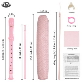 Jasenna Soprano Recorder, Elementary School Student, Beginner, 8 Hole C Key Soprano Recorder, Cleaning Stick, Fingering Chart, Leather Storage Bag, Stand, Trp in Hands, Clean Cloth (6-Woven Pink)