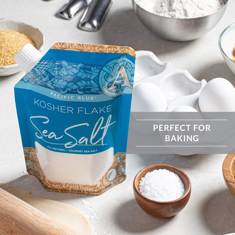 SaltWorks Pacific Blue Sea Salt, Artisan Pour Spout Pouch, Kosher