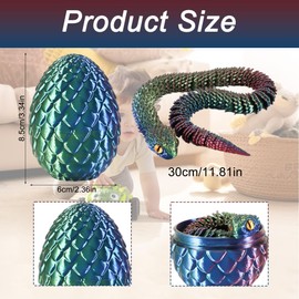 Joycabin 3D Printed Animals, 3D Printed Snake Fidget Toy, Easter 3D Printed Dragon Egg Snake Eggs, Fidget Mini Animals Toy Articular Mobility Toys for Adults and Kids Autism/ADHD (Red Green Blue)