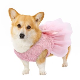 ASENKU Dog Dress Pet Wedding Dress Princess Lace Puppy Birthday Party Outfit Formal Apparel Girl for Small Medium Dogs Cats (Medium, Pink)