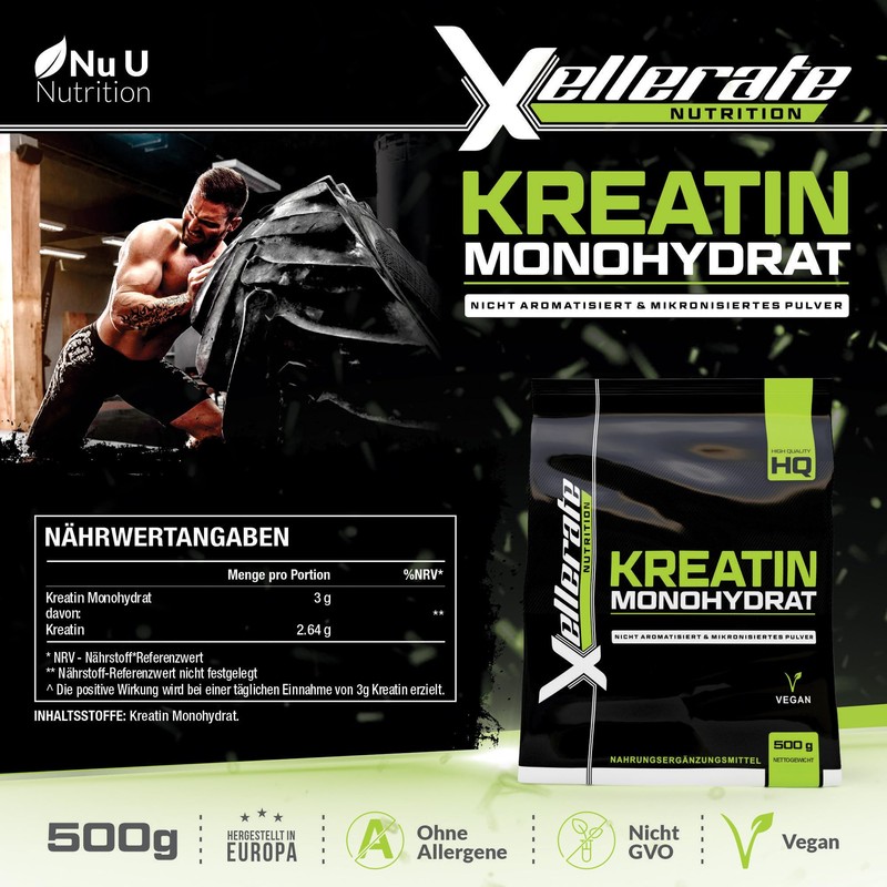 Xellerate Creatin Monohydrat Pulver 500g - 166 Anwendungen - Kreatin