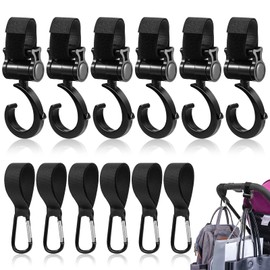GZLCEU Pack of 6 Pram Hooks, 360 Degree Rotation Pram Hooks with 6 D Shape Pram Hooks for Prams, Shopping Trolleys, Bicycles, Car (28.5 x 19 x 10.5 cm)