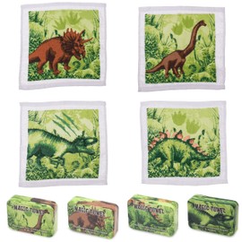 damaloo Magic Towel Dino Set of 4 as Party Bags - Magic Towels that Rise in the Water - Dinosaur Towel Set for Boys and Girls - Magic Towel Children's Wash Cloth - Magic Towels