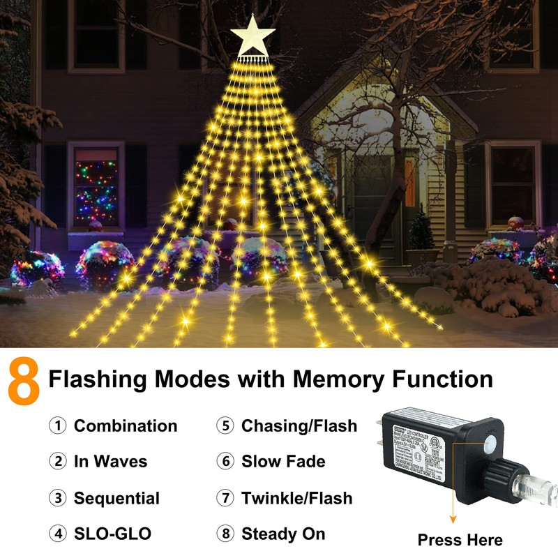 Christmas Lights Outdoor - 370LED 11.5FT 10 Strand Christmas Decorations