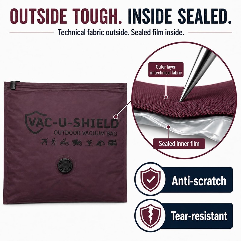 Vac-U-Shield Set 2 Sacchetti Sottovuoto Viaggio Outdoor Rosso 45x34 cm