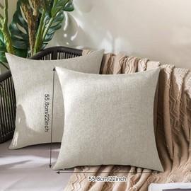 Eastrpupira Set of 2 Decorative Linen Throw Pillow Covers, 22 x 22 Inch Cushion Covers for Couch Chair Sofa Bed Living Room Home Decor Natural Beige