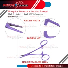 Precise Canada: 5" Straight Mosquito Hemostat Forceps Locking Clamps Purple Color Stainless Steel