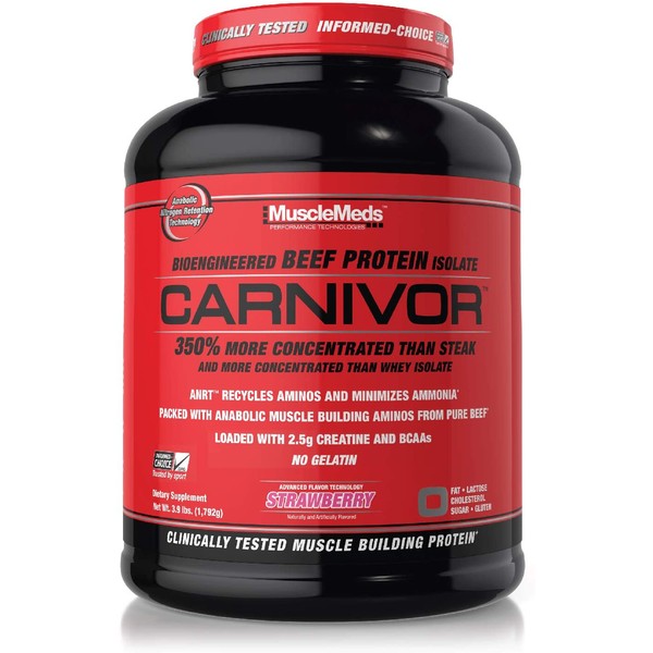 MuscleMeds Carnivor Beef Protein Isolate Powder, Strawberry, 56 Servings, 3.9 Pound (Pack of 1)