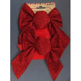 Unbranded Christmas House Bows Decorative Mini  6.5" x 5.5"  Red Glitter Pack/2