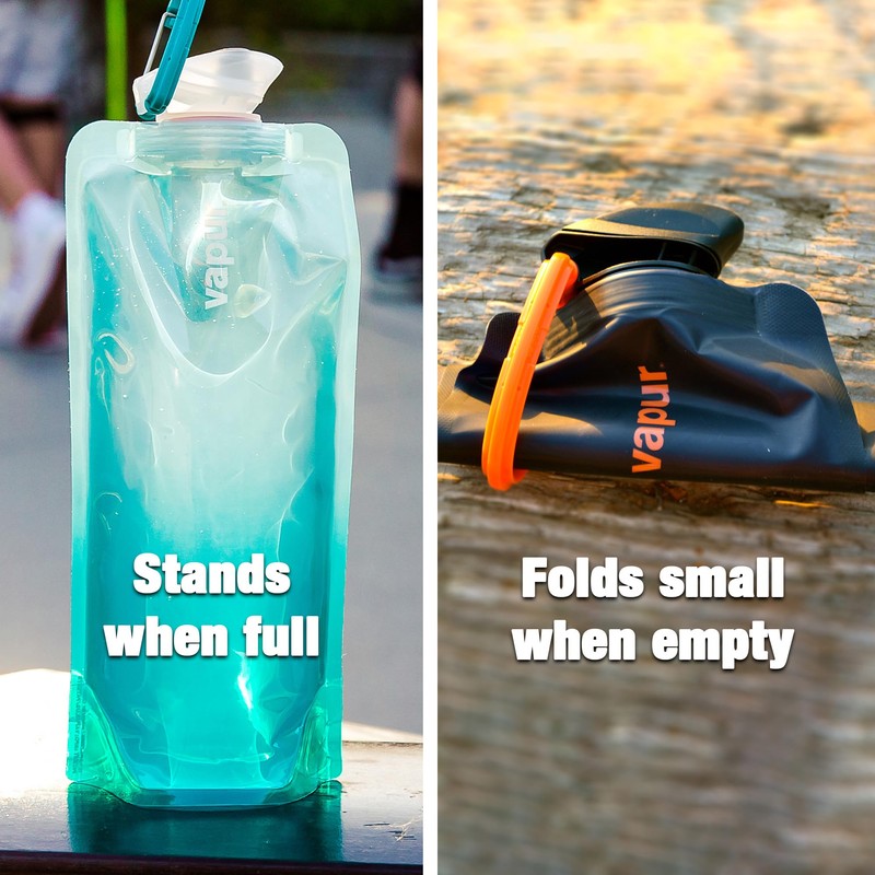 Vapur Collapsible Water Bottle With Carabiner, Compact Bottle Folds Flat