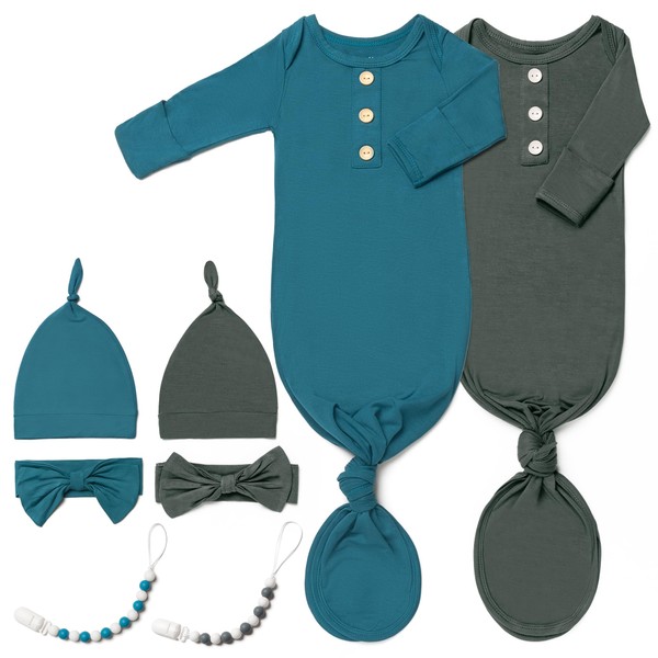 2PK Silky Soft Newborn Knotted Gown, Snuggly Infant Sleeper for