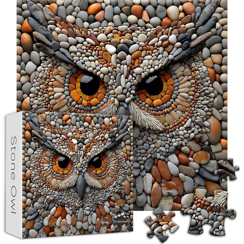PICKFORU Owl Puzzles for Adults 1000 Pieces, Stone Bird Jigsaw