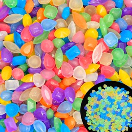 300pc 0.4-0.6" Glowing Rocks for Garden Decoration Glow in The Dark Pebbles Glowing Stones Luminous Pebbles for Walkway Pathway Aquarium Decor,Color