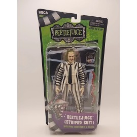 NECA NIP NECA Beetlejuice Striped Suit 7" Action Figure w/Handbook & Snake, Sealed