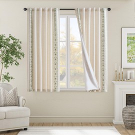 jinchan Lined Linen Curtains for Bedroom Sage Green Vintage Floral Farmhouse Curtains 63 Inch Length Linen Blend Curtains for Living Room Embroidered Drapes Rod Pocket Sage on Beige 2 Panels