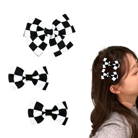 Checkered Hair Bow Clip for Women Racing Flag Hair Bow for Girls Black and White Checkered Flag Hair Accessories Bow Hair Clips Barrettes For Racing Fan Pigtail Bows Bowknot Hair Clip 3pcs