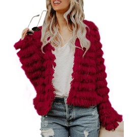 Inorin Womens Fall Open Front Cardigan Faux Fur Coat Vintage Parka Shaggy Jacket Warm Coat Tops (Red, Small)