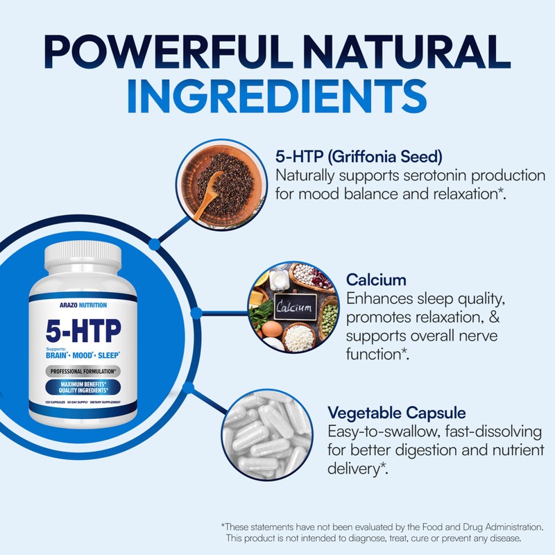 5-HTP 200 MG Plus Calcium for Mood, Sleep – Supports