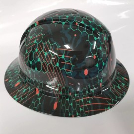 Pyramex full brim hard hat custom hydro dipped IN ALIEN CAMO GEOMETRIC PATTERNS BOLD - 4pt suspension