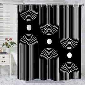 GKLEASG Black and White Extra Long Shower Curtain, Boho Minimalist Mid Century Modern Arch Geometric Machine Washable Waterproof Fabric for Bathroom Bathtub Decor with Hooks 72Wx84H