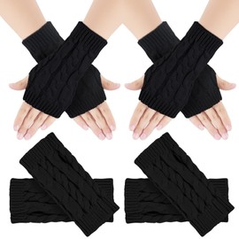 Kieswan 2 Pairs of Fingerless Gloves for Men and Women, Stretchy Arm Warmers, Unisex Pulse Warmers, Winter Knitted Hand Warmers without Fingertips, Thin Gloves, black