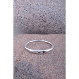 SILVERCLOSEOUT Rhodium Plated Sterling Silver Womens Thin Stackable Faith Ring - Size 8
