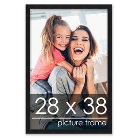 Poster Palooza 28x38 Frame Black Solid Wood Picture Frame | 0.75 Inch Moulding Width | Includes UV Acrylic Plexiglass, Foam Board Backing & Hanging Hardware