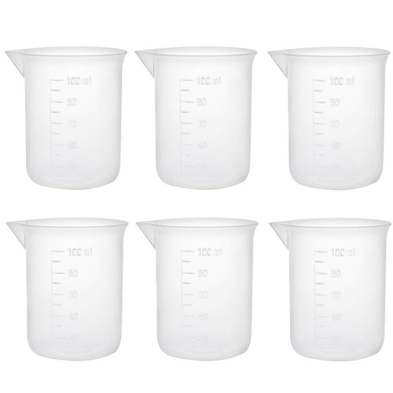 YXQ 6pcs 100ml Plastic Beakers Graduated Measuring Cup Labs Liquid
