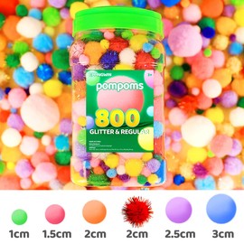 Eppingwin 800pcs Multi-Colored Pom Poms, Regular & Sparkly Pompoms, Assorted Size & Color Pom Poms, Craft Pom Poms for Arts, Crafts and DIY Projects(Multi-Color)