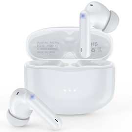 HKERR 2025 Bluetooth Headphones True Wireless Earbuds with Charging Case 50H Playback LED Power Display Earphones IPX7 Waterproof in-Ear Headphones with Mic for Laptop Pad Phones Sports Workout, White