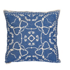 Creative Co-Op, Blue Cotton Pillow with Embroidered Design and Chambray Back, Natural