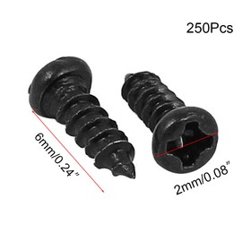 TA-VIGOR 250Pcs Self Tapping Screws, M2 Phillips Pan Head Screw, 6mm Round Head Tapping Screws, Metal Machine Wood Fasteners Bolts for Wood, Drywall, Furniture, Repairing, Black