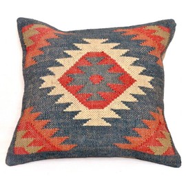 Shivanifashions Kilim Pillow Cover Vintage Square Cushion Handwoven Pillow Case Ethnic Pillow Cover 18 X 18 Indian Jute Decorative Pillow Home Decor Pillows (Pattern 6)