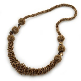Avalaya Chunky Graduated Glass and Shell Bead Necklace in Bronze Gold Colour/ 70cm L