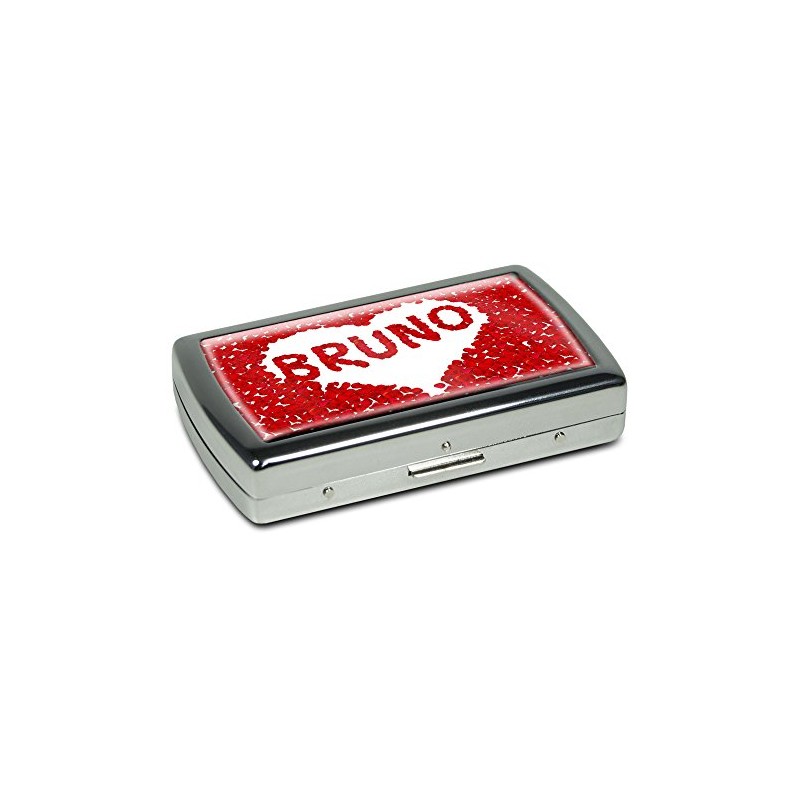 Zigarettenetui mit Namen Bruno - Edle Chrom-Metallbox mit Design Rosenherz