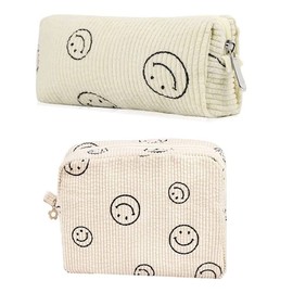Smile Face Aesthetic Makeup Bag,2 Sizes Smile Corduroy Makeup Pouch Bag,Corduroy Makeup Bag,Smiley Cosmetic Bag Smile Makeup Bag Smile Makeup Storage Bag,Corduroy Cosmetic Bag Makeup Pouch,Mix-Size
