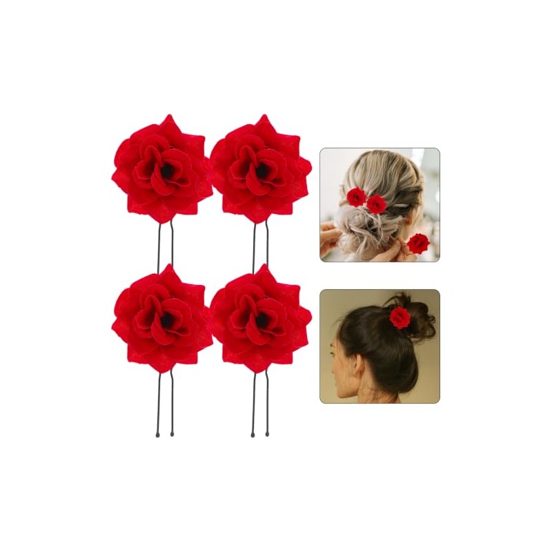 Artibetter Horquillas Rosa Roja Accesorios Para El Cabello 4 X