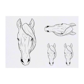 4 x 'Horse Head' Temporary Tattoos - Water Resistant, Skin-Safe, Non-Toxic Transfers, Mixed Sizes (TO00050523)