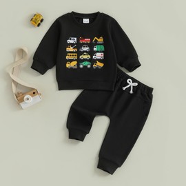 Fufuriprefer Toddler Baby Boy Fall Outfit Vehicle Print Long Sleeve Sweatshirt and Elastic Pants Set 2Pcs Winter Clothes (Black, 2-3T)
