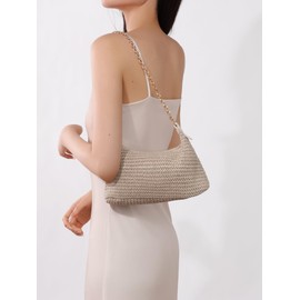 GOLDTIMO Women's Straw Woven Beach Bag Summer Vacation Shoulder Purse, Beige