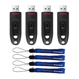 SanDisk 16GB USB Ultra 3.0 Flash Drives 4-Pack High Performance Thumb Drives Works with Computers, Laptops, and Desktops (SDCZ48-016G-U46) Bundle with (4) Everything But Stromboli Lanyards