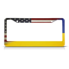 Beabes USA Flag and Ukraine Flag License Plate Frame Star Stripe Flag License Plate Holder Car Tag Frame License Plate Car Accessories 2 Holes Novelty Auto Car Tag Vanity Present