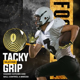 HANDLANDY Youth Football Gloves for Boys Girls, Sticky Wide Receiver Gloves for Kids, Junior Flag Football Glove (Black Golden, Kids Medium)