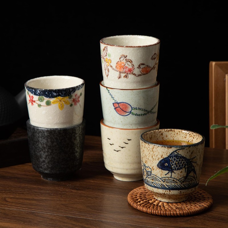 yaenoei Japanese Ceramic Tea Cups Set of 6, 6 oz
