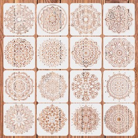 Pack of 16 Mandala Stencils, 20 x 20 cm Mandala Stencils, Mandala Dot Painting Templates for DIY Painting, Art, Decorative Scrapbook Ornaments