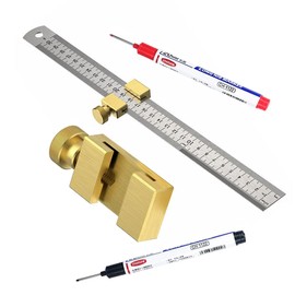 Brass Steel Ruler with Metal Stop, Metal Ruler, Ruler Stop Marking Gauge, Stainless Steel, Ruler Stop Marking Tool, Combination Square Carpenter's Square (Brass)