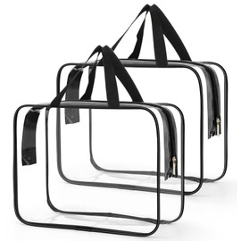 2 Pieces Clear Travel Makeup Cosmetic Toiletry Organizer Bag, Waterproof Transparent Bag with Zipper Closure and Handle Straps