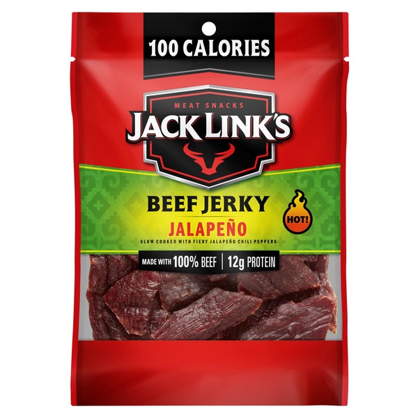 Jack Link's Beef Jerky, Jalapeno, Spicy Meat Snack – Great for Lunches, 12g Protein and 100 Calories, Made with 100% Beef - 94% Fat-Free, No Added MSG** or Nitrates/Nitrites, 1.25 oz (Pack of 10)