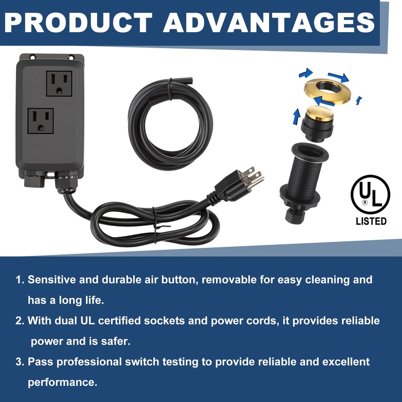 Relaxweex Garbage Disposal Air Switch Kit Dual Outlet Sink Top